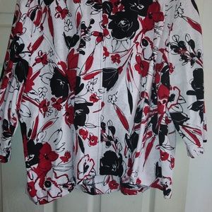 Plus size floral red black and white jacket floral